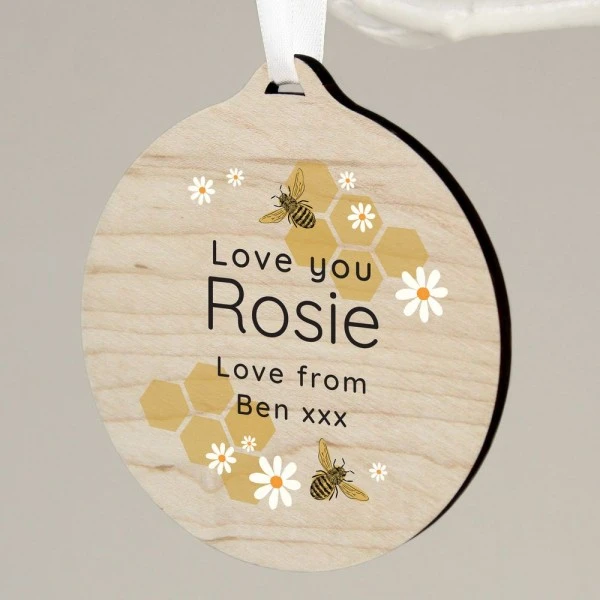 Personalised Bee Round Wooden Decoration 4 Personalised Bee Round Wooden Decoration - Image 4