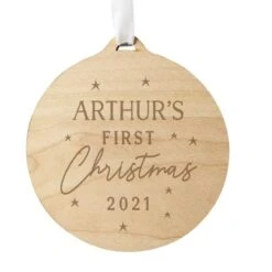 Personalised Baby's First Christmas Round Wooden Decoration -PERSONALISE STORE p1011f18 2