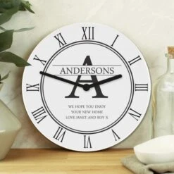 Personalised Family Name & Initial Wooden Clock -PERSONALISE STORE p1011f30 2