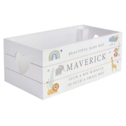 Personalised Safari Animals White Wooden Crate -PERSONALISE STORE p1011f37 3