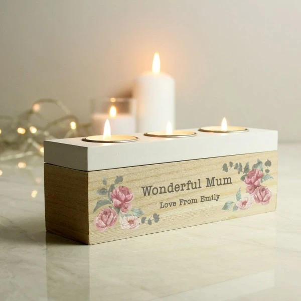 Personalised Floral Watercolour Triple Tealight Box 1 Personalised Floral Watercolour Triple Tealight Box