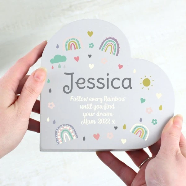 Personalised Rainbow Free Standing Heart Ornament 2 Personalised Rainbow Free Standing Heart Ornament - Image 2