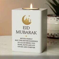 Personalised Eid And Ramadan White Wooden Tea Light Holder -PERSONALISE STORE p1011f60 2
