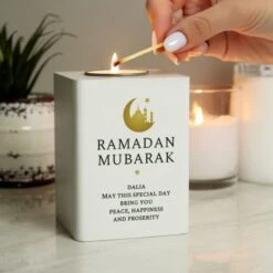 Personalised Eid And Ramadan White Wooden Tea Light Holder -PERSONALISE STORE p1011f60 3