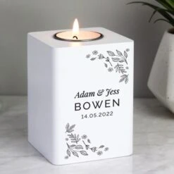 Personalised Floral Leaf White Wooden Tea Light Holder 7 Personalised Floral Leaf White Wooden Tea Light Holder -PERSONALISE STORE p1011f65 2