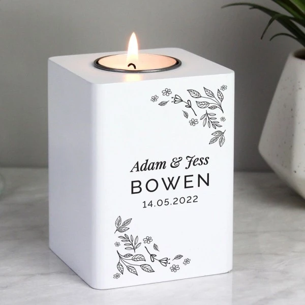 Personalised Floral Leaf White Wooden Tea Light Holder 3 Personalised Floral Leaf White Wooden Tea Light Holder - Image 3