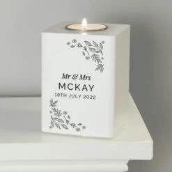 Personalised Floral Leaf White Wooden Tea Light Holder 8 Personalised Floral Leaf White Wooden Tea Light Holder -PERSONALISE STORE p1011f65 3