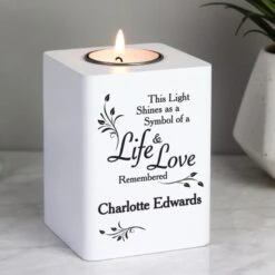Personalised Life & Love White Wooden Tea Light Holder -PERSONALISE STORE p1011f66 2