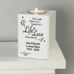 Personalised Life & Love White Wooden Tea Light Holder -PERSONALISE STORE p1011f66 3