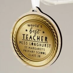 Personalised Worlds Best Teacher Round Wooden Medal -PERSONALISE STORE p1011f72 3
