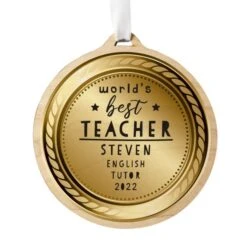 Personalised Worlds Best Teacher Round Wooden Medal -PERSONALISE STORE p1011f72 4