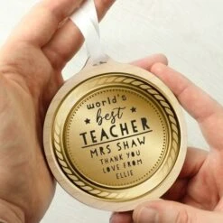 Personalised Worlds Best Teacher Round Wooden Medal -PERSONALISE STORE p1011f72 5