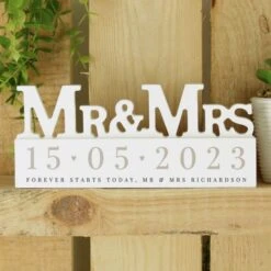Personalised Big Date Wooden Mr & Mrs Ornament -PERSONALISE STORE p1011f97 2