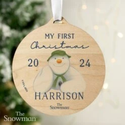 Personalised The Snowman My First Christmas Round Wooden Decoration -PERSONALISE STORE p1011g12 2