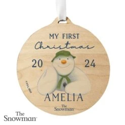 Personalised The Snowman My First Christmas Round Wooden Decoration -PERSONALISE STORE p1011g12 3