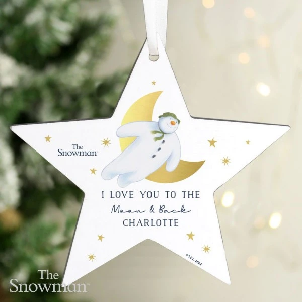 Personalised The Snowman Gold Moon Wooden Star Decoration 2 Personalised The Snowman Gold Moon Wooden Star Decoration - Image 2