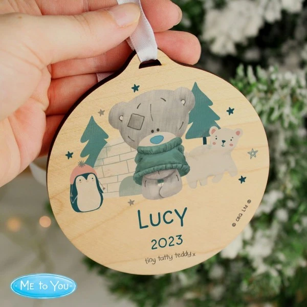 Personalised Winter Explorer Tiny Tatty Teddy Round Wooden Decoration 2 Personalised Winter Explorer Tiny Tatty Teddy Round Wooden Decoration - Image 2