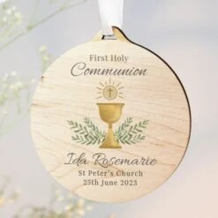 Personalised First Holy Communion Round Wooden Decoration -PERSONALISE STORE p1011g61 3