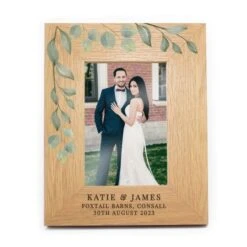 Personalised Botanical 6x4 Oak Finish Photo Frame -PERSONALISE STORE p1011g67 4