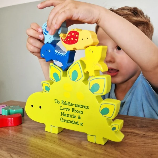 Personalised Free Text Wooden Dinosaur Stacker Toy 2 Personalised Free Text Wooden Dinosaur Stacker Toy - Image 2
