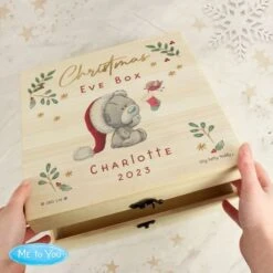 Personalised Winter Christmas Eve Tiny Tatty Teddy Large Wooden Keepsake Box -PERSONALISE STORE p1011g75 2