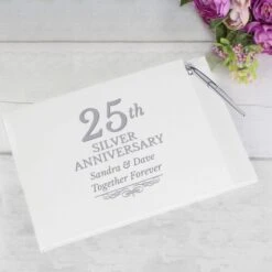 Personalised 25th Silver Anniversary Hardback Guest Book & Pen