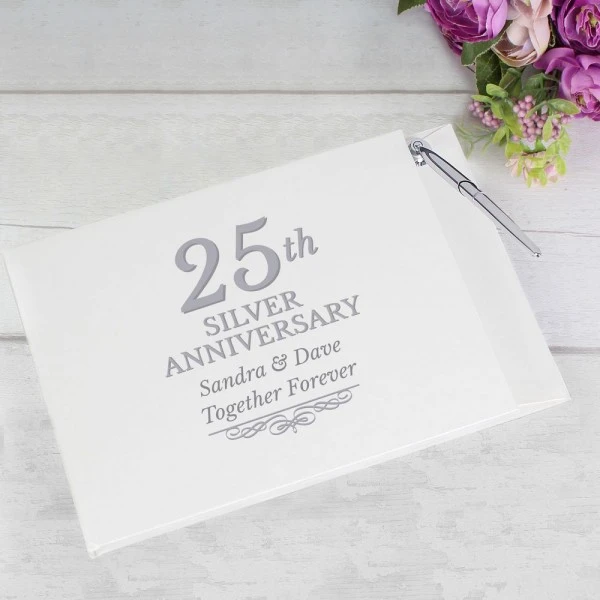 Personalised 25th Silver Anniversary Hardback Guest Book & Pen 1 Personalised 25th Silver Anniversary Hardback Guest Book & Pen
