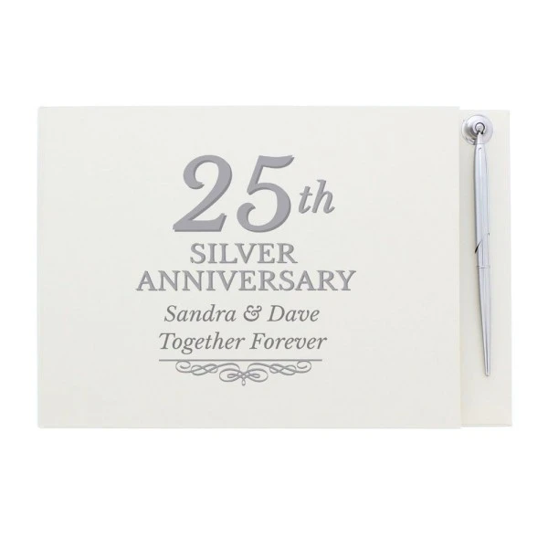 Personalised 25th Silver Anniversary Hardback Guest Book & Pen 2 Personalised 25th Silver Anniversary Hardback Guest Book & Pen - Image 2
