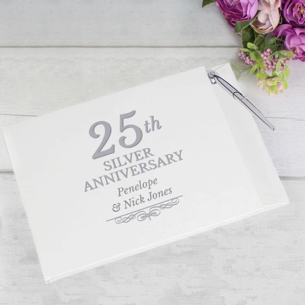 Personalised 25th Silver Anniversary Hardback Guest Book & Pen 4 Personalised 25th Silver Anniversary Hardback Guest Book & Pen - Image 4