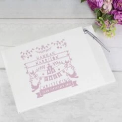 Personalised Pink Papercut Style Hardback Guest Book & Pen -PERSONALISE STORE p1012a50 2
