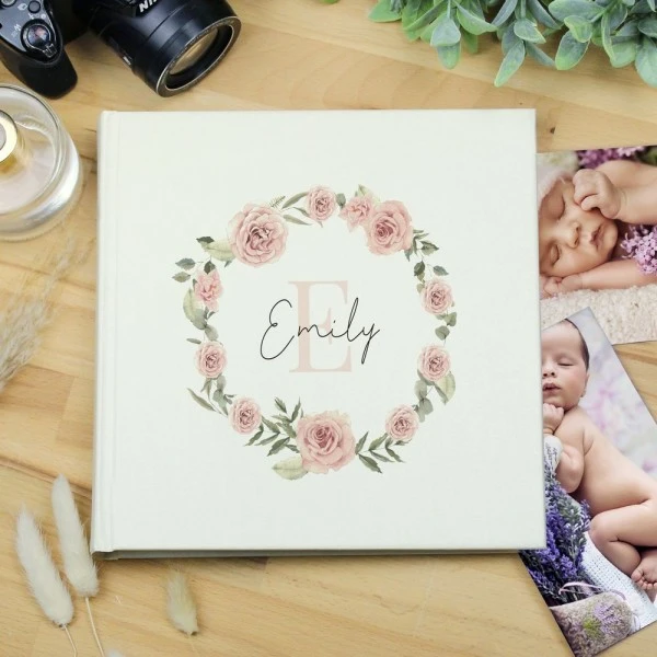 Personalised Floral Wreath Square Photo Album 1 Personalised Floral Wreath Square Photo Album