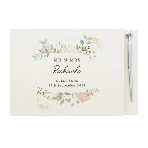 Personalised Floral Watercolour Hardback Guest Book & Pen 5 Personalised Floral Watercolour Hardback Guest Book & Pen - Image 5