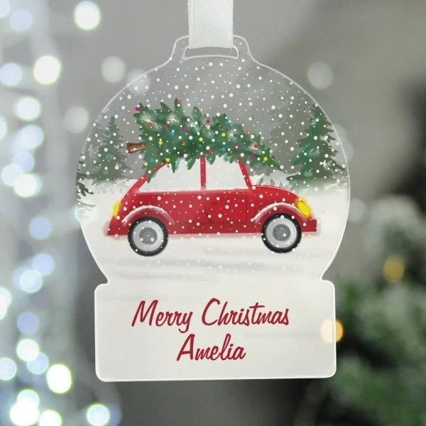 Personalised Driving Home For Christmas Acrylic Snow Globe Decoration 1 Personalised Driving Home For Christmas Acrylic Snow Globe Decoration