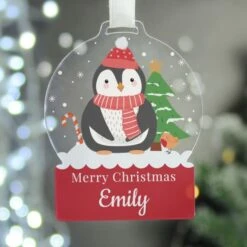 Personalised Penguin Acrylic Snowglobe Decoration -PERSONALISE STORE p1013a16 2