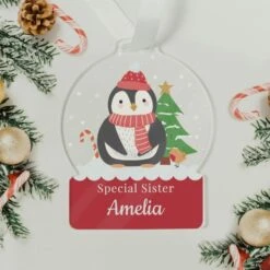 Personalised Penguin Acrylic Snowglobe Decoration -PERSONALISE STORE p1013a16 3