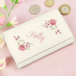 Personalised Floral Cream Leather Purse -PERSONALISE STORE p1014a22 3