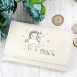 Personalised Unicorn Cream Purse -PERSONALISE STORE p1014a31 2