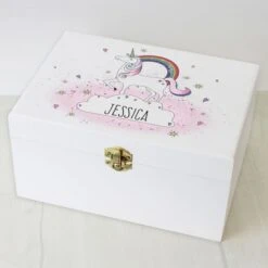 Personalised Unicorn White Wooden Keepsake Box -PERSONALISE STORE p1014a42 5