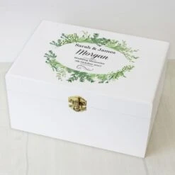 Personalised Fresh Botanical White Wooden Keepsake Box -PERSONALISE STORE p1014a43 2