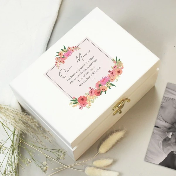 Personalised Floral Wishes White Wooden Keepsake Box 1 Personalised Floral Wishes White Wooden Keepsake Box