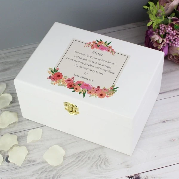 Personalised Floral Wishes White Wooden Keepsake Box 6 Personalised Floral Wishes White Wooden Keepsake Box - Image 6