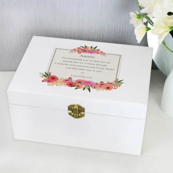 Personalised Floral Wishes White Wooden Keepsake Box 7 Personalised Floral Wishes White Wooden Keepsake Box - Image 7