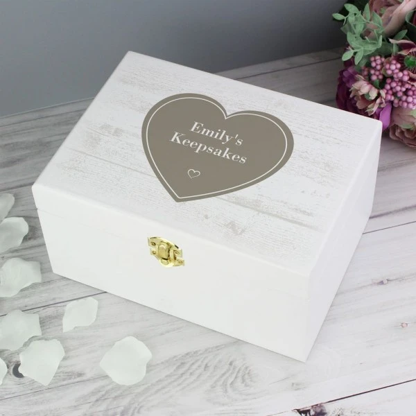 Personalised Rustic Heart White Wooden Keepsake Box 1 Personalised Rustic Heart White Wooden Keepsake Box