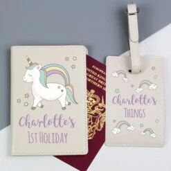 Personalised Baby Unicorn Cream Passport Holder & Luggage Tag Set -PERSONALISE STORE p1014b14 2