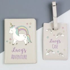 Personalised Baby Unicorn Cream Passport Holder & Luggage Tag Set -PERSONALISE STORE p1014b14 3