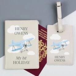 Personalised Blue Plane Passport Holder & Luggage Tag Set -PERSONALISE STORE p1014b23 2