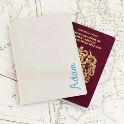 Personalised Blue Name Cream Passport Holder -PERSONALISE STORE p1014b37 4