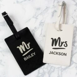 Personalised Mr & Mrs Black & Cream Luggage Tag Set -PERSONALISE STORE p1014b59 2