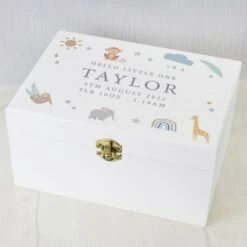Personalised Safari Animals White Wooden Keepsake Box -PERSONALISE STORE p1014b73 6