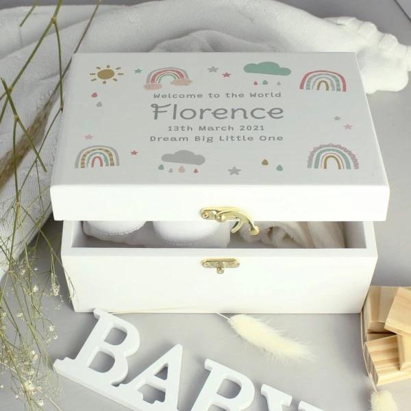 Personalised Rainbow White Wooden Keepsake Box 2 Personalised Rainbow White Wooden Keepsake Box - Image 2